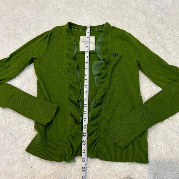 Gilly Hicks Y2K VTG Ruffle Cardigan Womens Size M Green Preppy Logo Cute - Picture 4 of 6